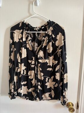 Fat Face Black Blouse with Cream Floral Print